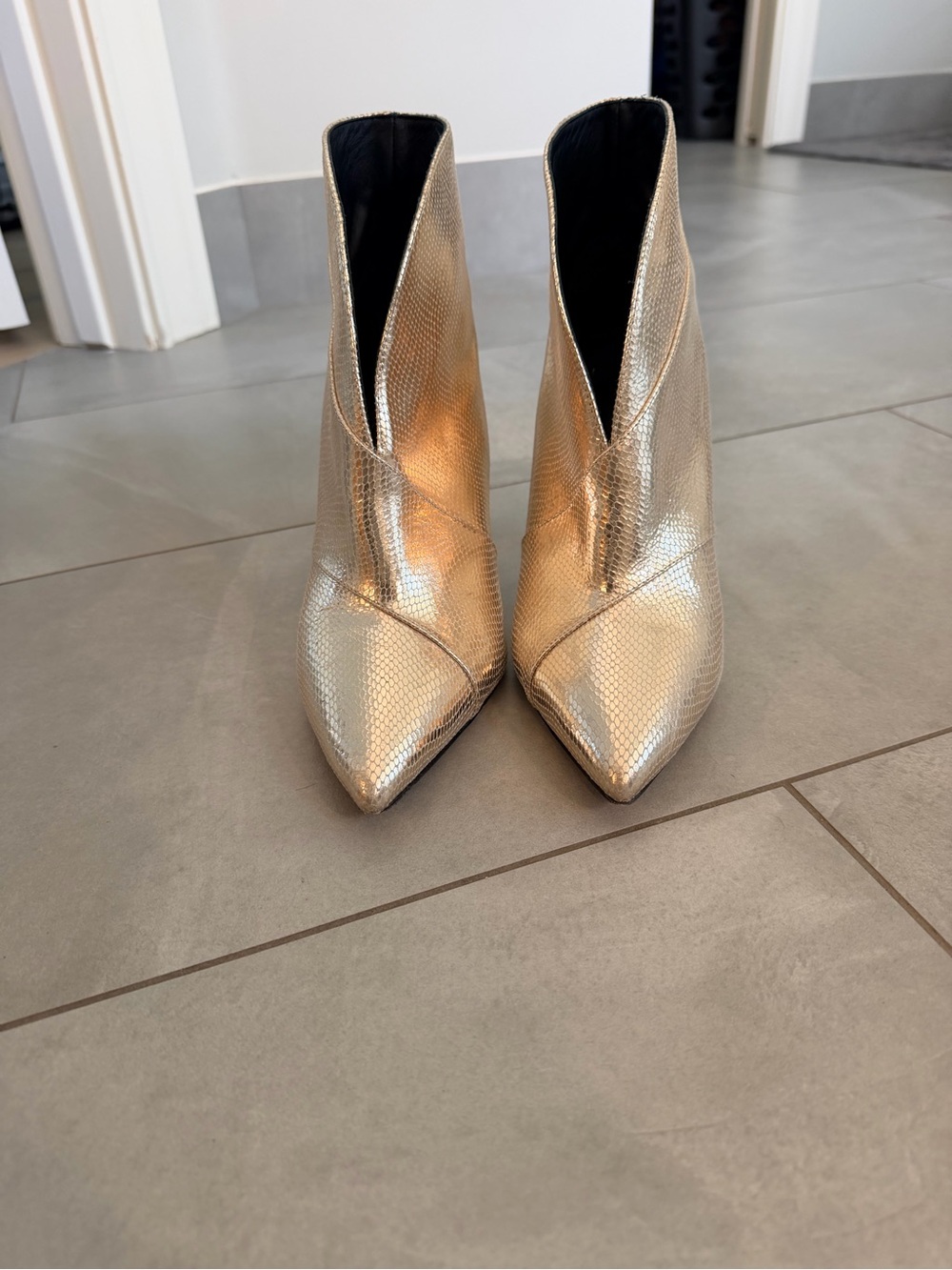 Isabel Marant Metallic Gold Pointed-Toe Ankle Booties